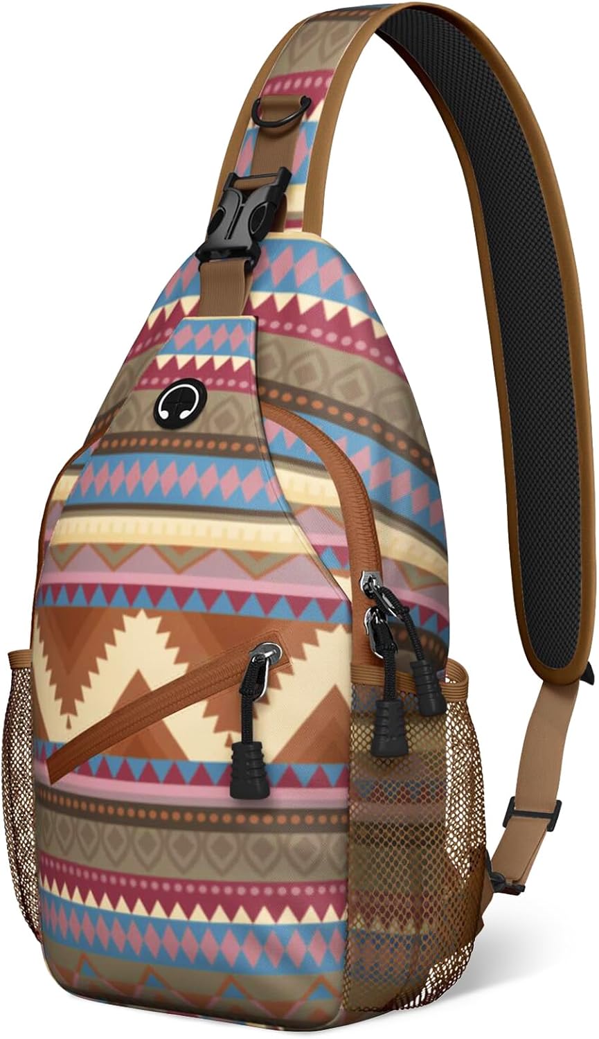 Colorful Boho Sling Bag Crossbody Chest Bag for Women Men, Water Resistant Lightweight Casual Crossbody Bag with Adjustable Strap, Travel Hiking Daypack Shoulder Backpack