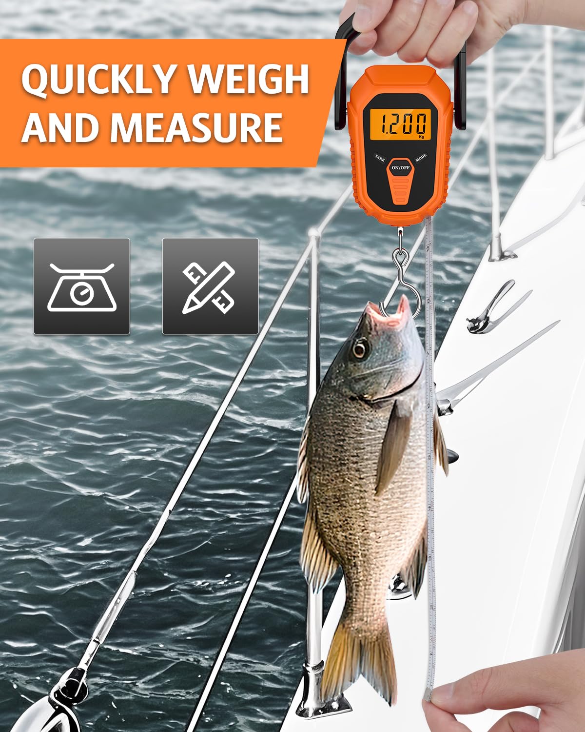 Fish Scale with Lip Gripper, Digital Fishing Weight Scale with Hook & Clamp, 110lb/50kg Fishing