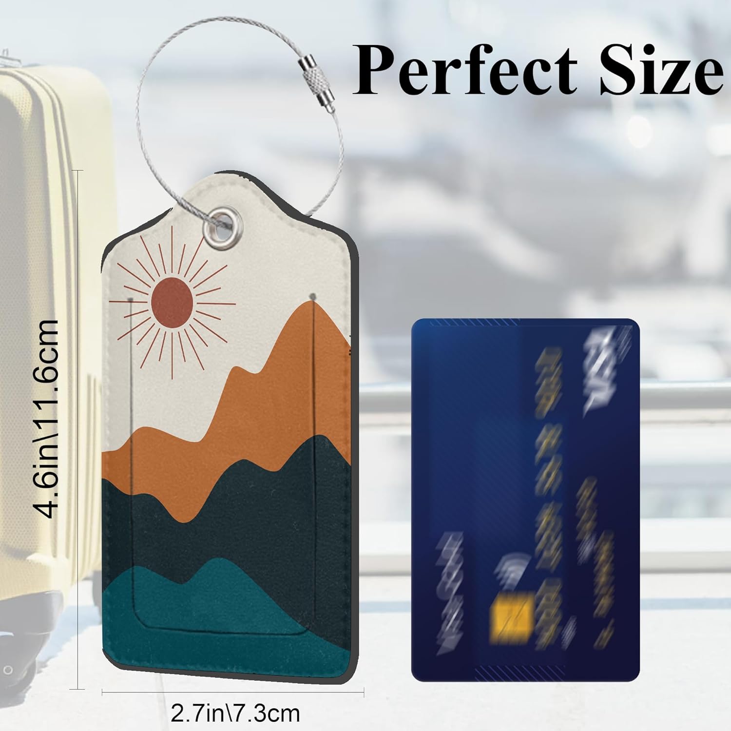 Abstract Landscape PU Leather Luggage Tags for Suitcase, Boho Sun Moon Mountains Travel Cruise 2