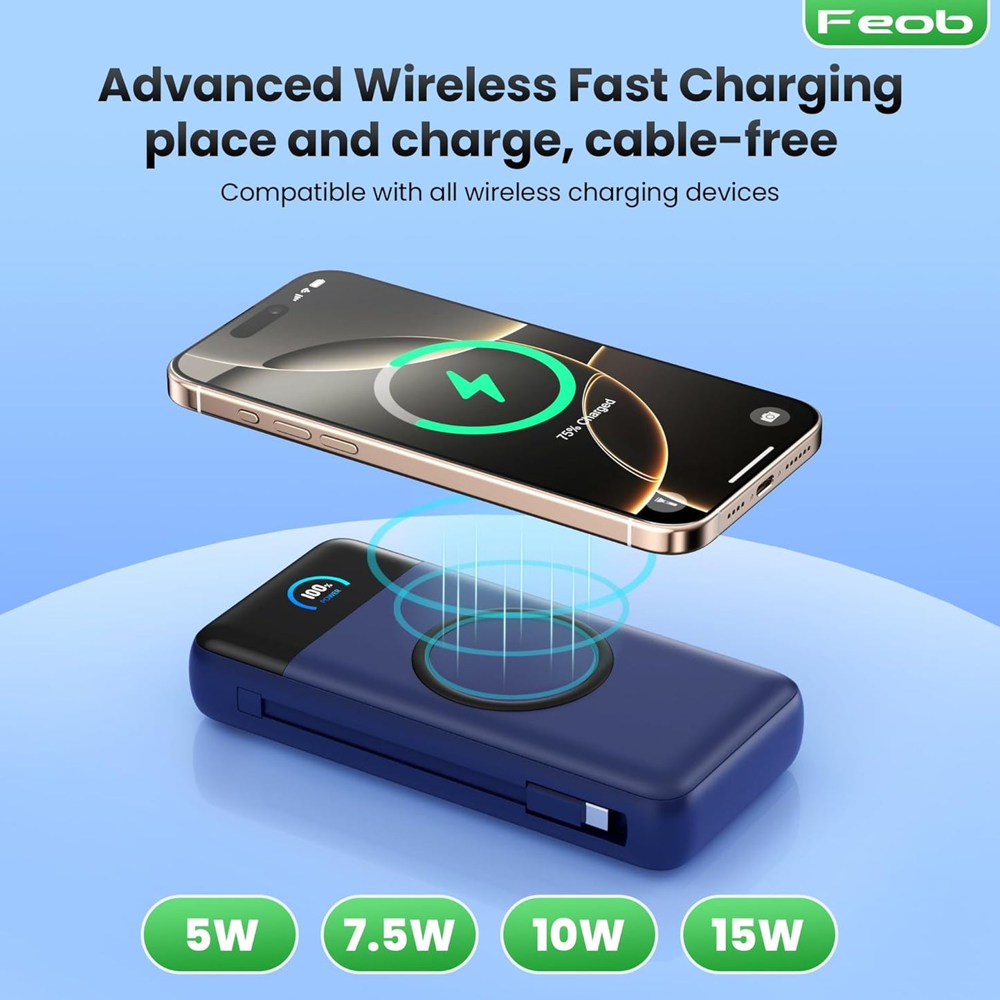 Wireless Portable Charger 40800mAh with Built-in Cables, 15W Wireless Charging USB C Power Bank, 25W PD QC 4.0 5 Outputs Travel Essential Battery Pack for iPhone 17/16/15/14/13, Samsung, Android etc