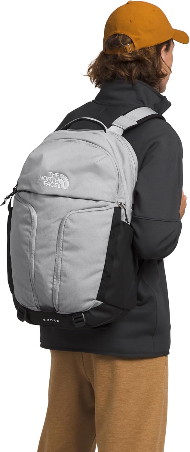 The North Face Surge Commuter Laptop Backpack | Daypack with Water Repellent Finish, 16" Laptop Sleeve, Reflective Details, Meld Grey Dark Heather/TNF Black-NPF, One Size