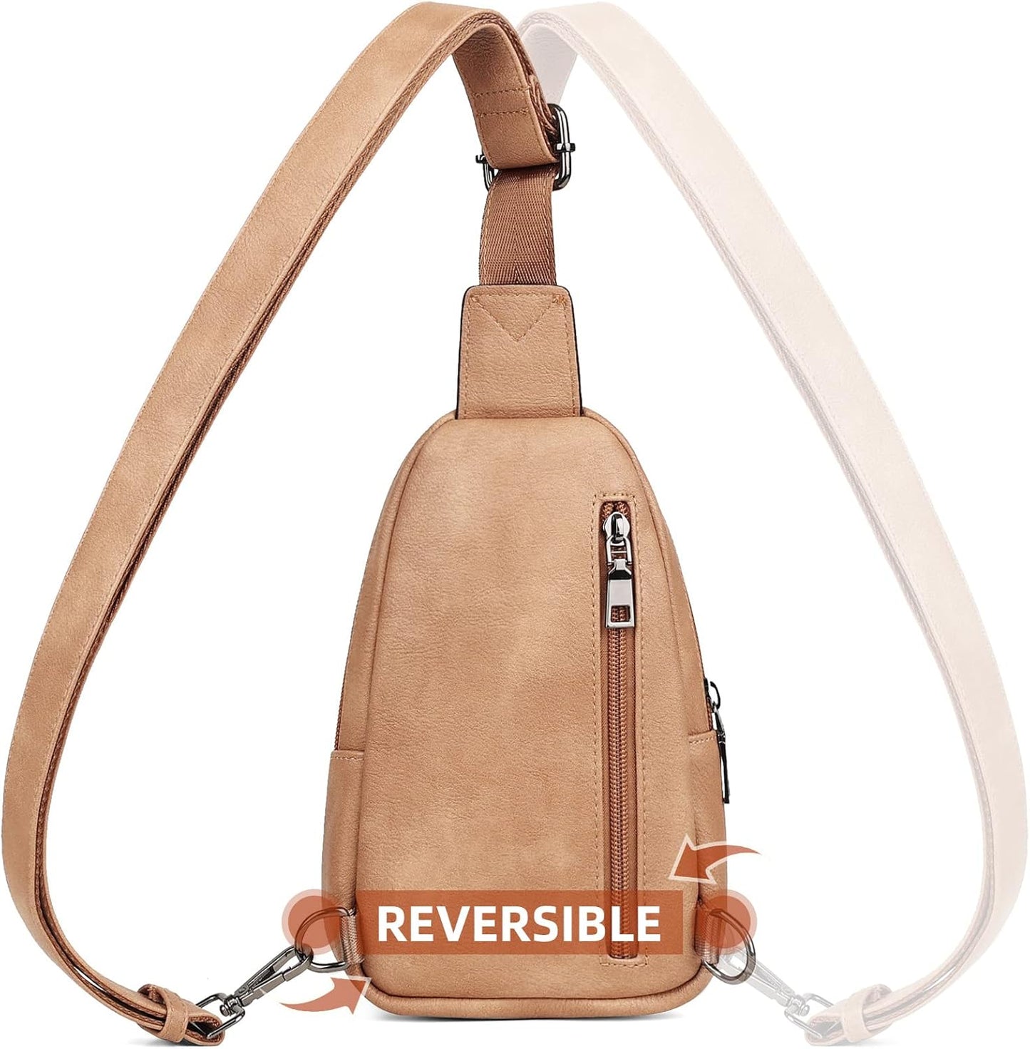 MASINTOR Small Sling Bag for Women and Men - Vegan Leather Crossbody Fanny Pack with Multiple Compartments for Everyday Use Camel Brown