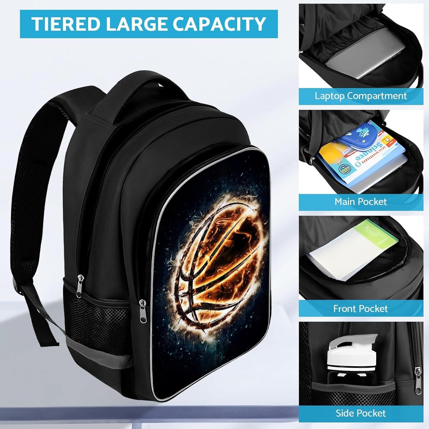 School Backpack for Boys - Basketball Boys Backpack for Kids Children Teens Elementary Middle School - Students Bag for Ages 6-18,17″Bookbag Multifunctional Large Capacity
