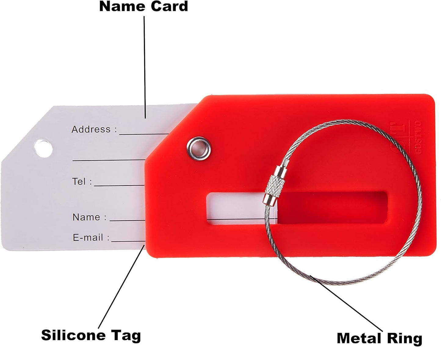 Gostwo 2 Pack Silicone Luggage Tags for Suitcases, 26 Initial Letter Baggage Labels Handbag School Bag Suitcase Instrument Tag with Stainless Steel Loop(Red)(Airplane)