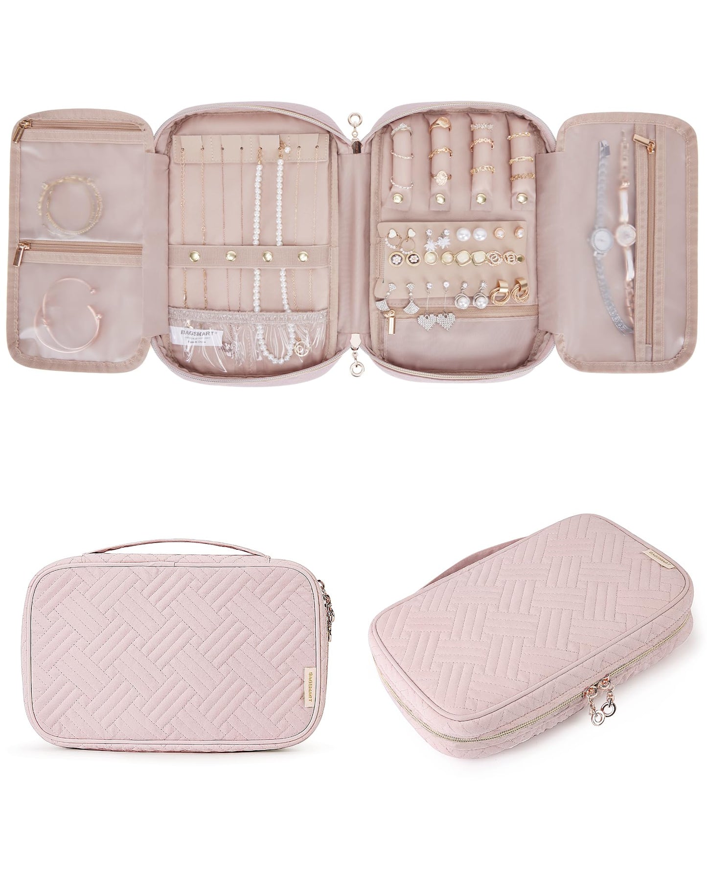 BAGSMART Jewelry Organizer Case Large Travel Jewelry Storage Bag for Necklace, Earrings, Rings