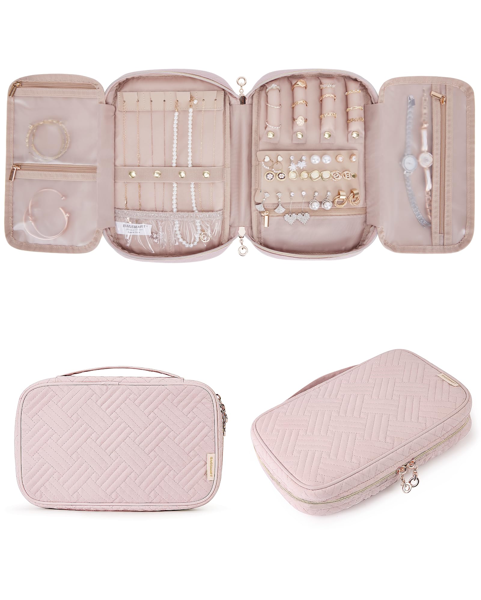 BAGSMART Jewelry Organizer Case Large Travel Jewelry Storage Bag for Necklace, Earrings, Rings