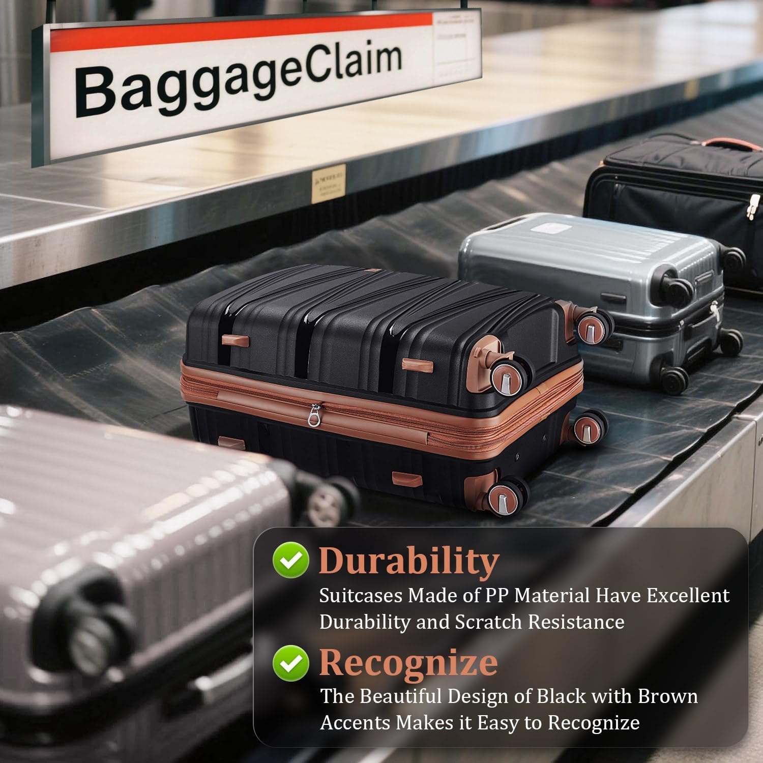 4-Piece Expandable Hardshell Luggage Set with TSA Lock (14/20/24/28) - Lightweight PP Suitcases