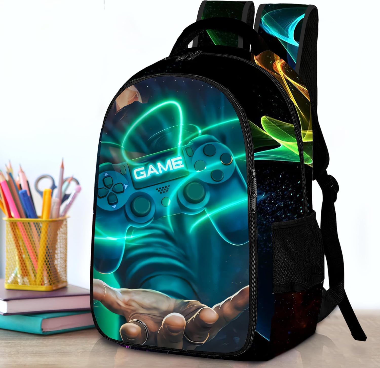 Game Backpack Set for Boys, Gaming Backpack 3 Pack, Boys Lunch Box, and Pencil Bag for Kids, 17"