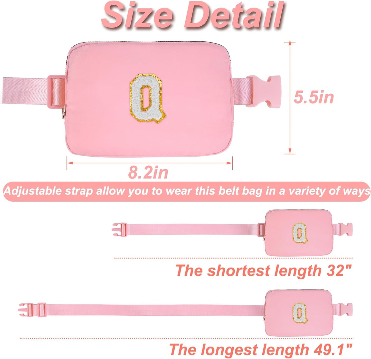 Belt Bag Crossbody Bags for Girls Women - Gifts for 8 9 10 11 12 13 Year Old Girl - Teen Birthday Gifts - Small Waist Packs Trendy Kids Fanny Pack - Initial White Q,Pink Bag
