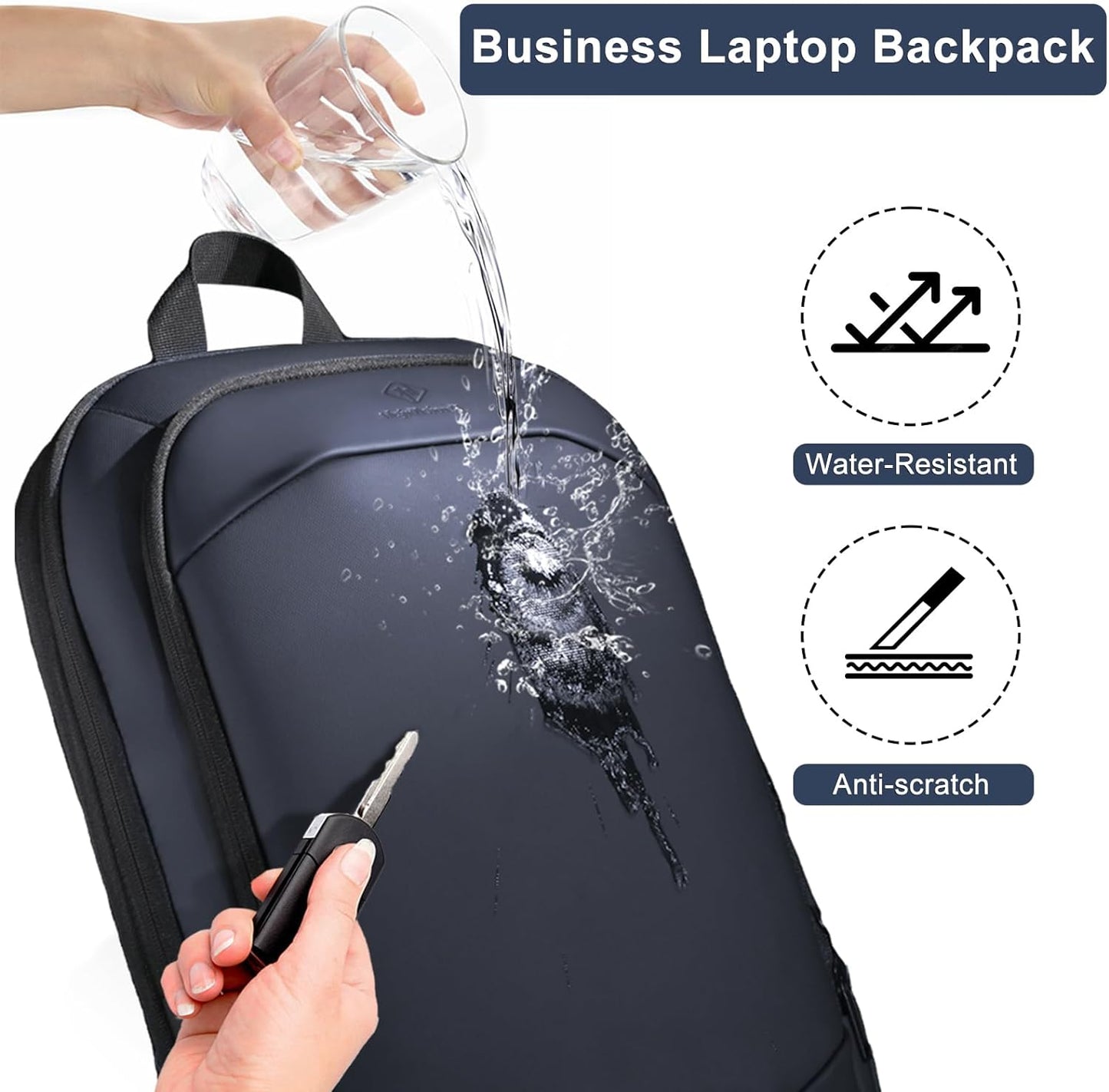 Business Backpack 17 Inch Slim Expandable Waterproof Travel Laptop Backpacks with USB Charger Port