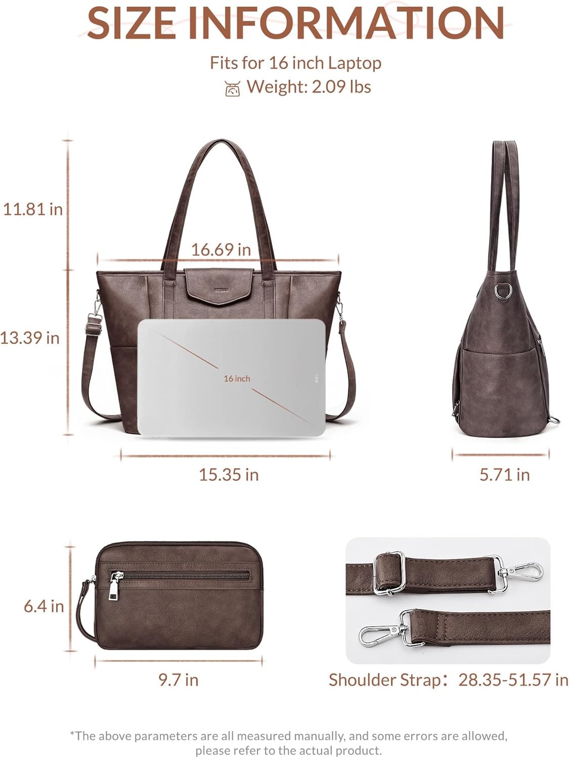 Laptop Bag for Women Designer Leather Laptop Backpack Purse, 16 inch Computer Tote Bags for Work Travel with Satchel Purse Coffee