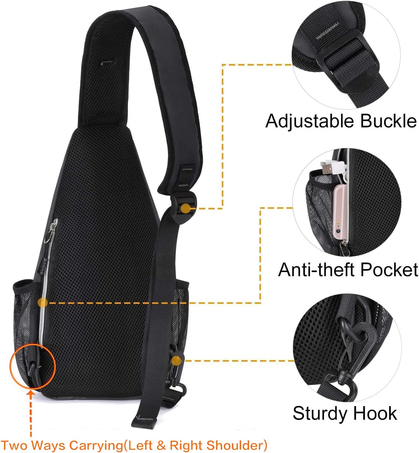MOSISO Mini Sling Backpack,Small Hiking Daypack Travel Outdoor Casual Sports Bag, Space Gray