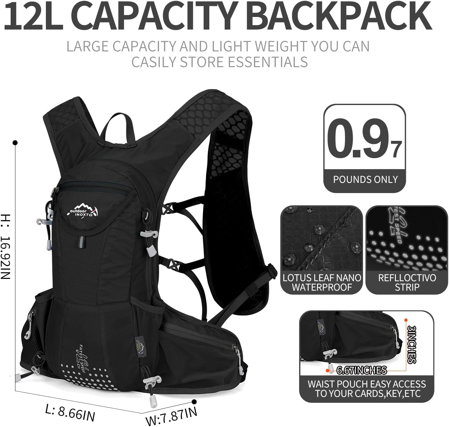 Hydration Pack Backpack, Lightweight Water Backpack with 2L Leakproof Hydration Bladder Daypack for
