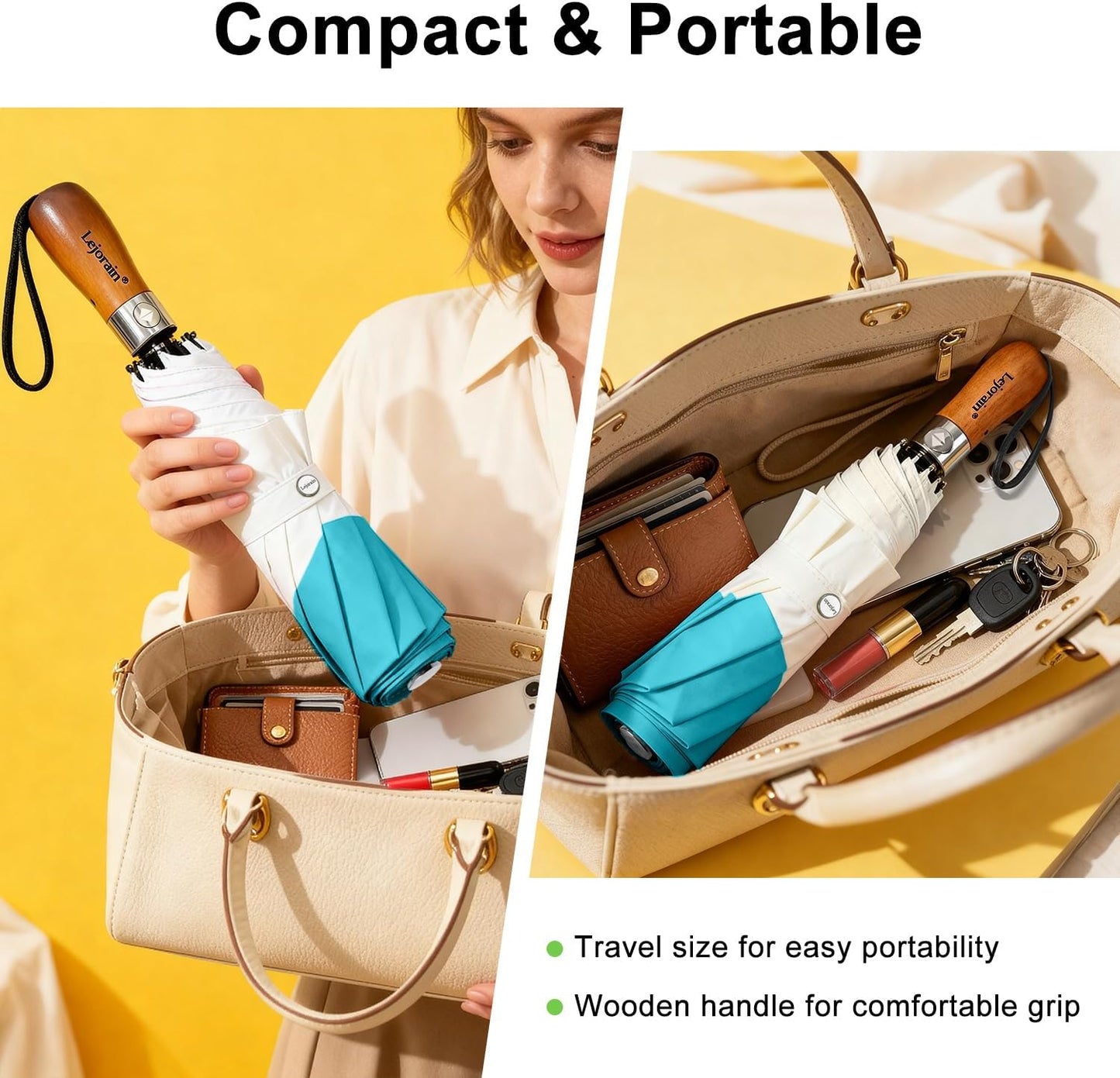 Lejorain Compact Golf Umbrella Large - 54inch Travel Big Portable Automatic Folding Umbrella