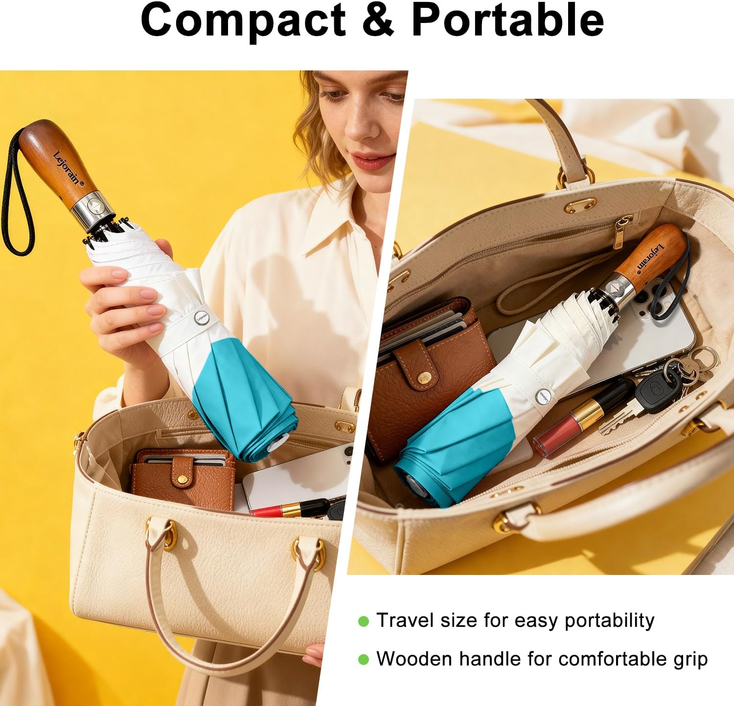 Lejorain Compact Golf Umbrella Large - 54inch Travel Big Portable Automatic Folding Umbrella