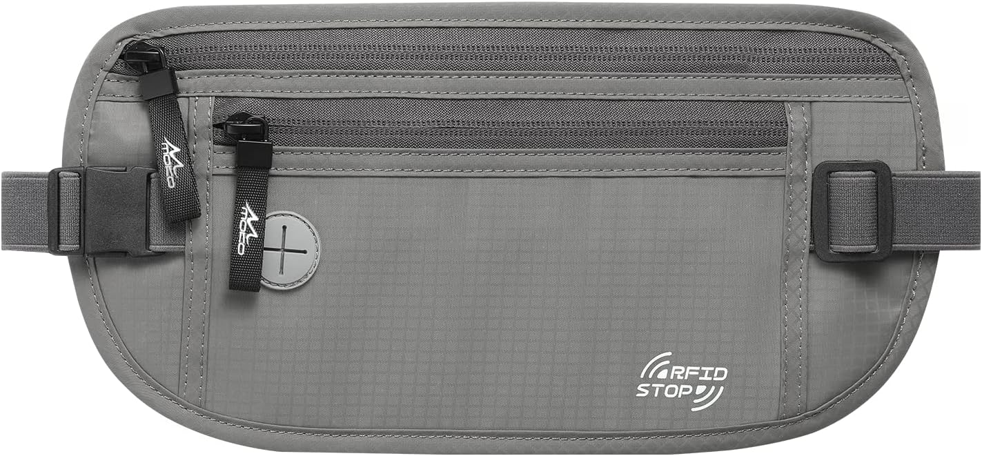 MoKo Secure Travel Money Belt, Undercover Hidden RFID Blocking Travel Wallet, Anti-Theft Passport Wallets for Men Women