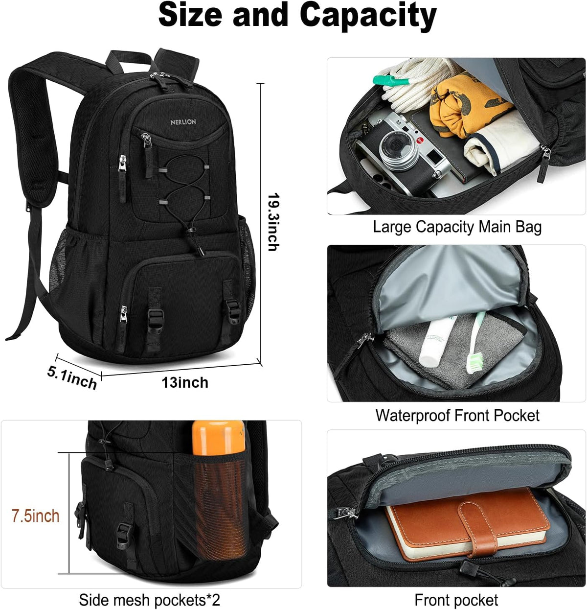 Nerlion Lightweight Foldable 35L Hiking Backpack Travel Backpack for Men Women Camping Waterproof