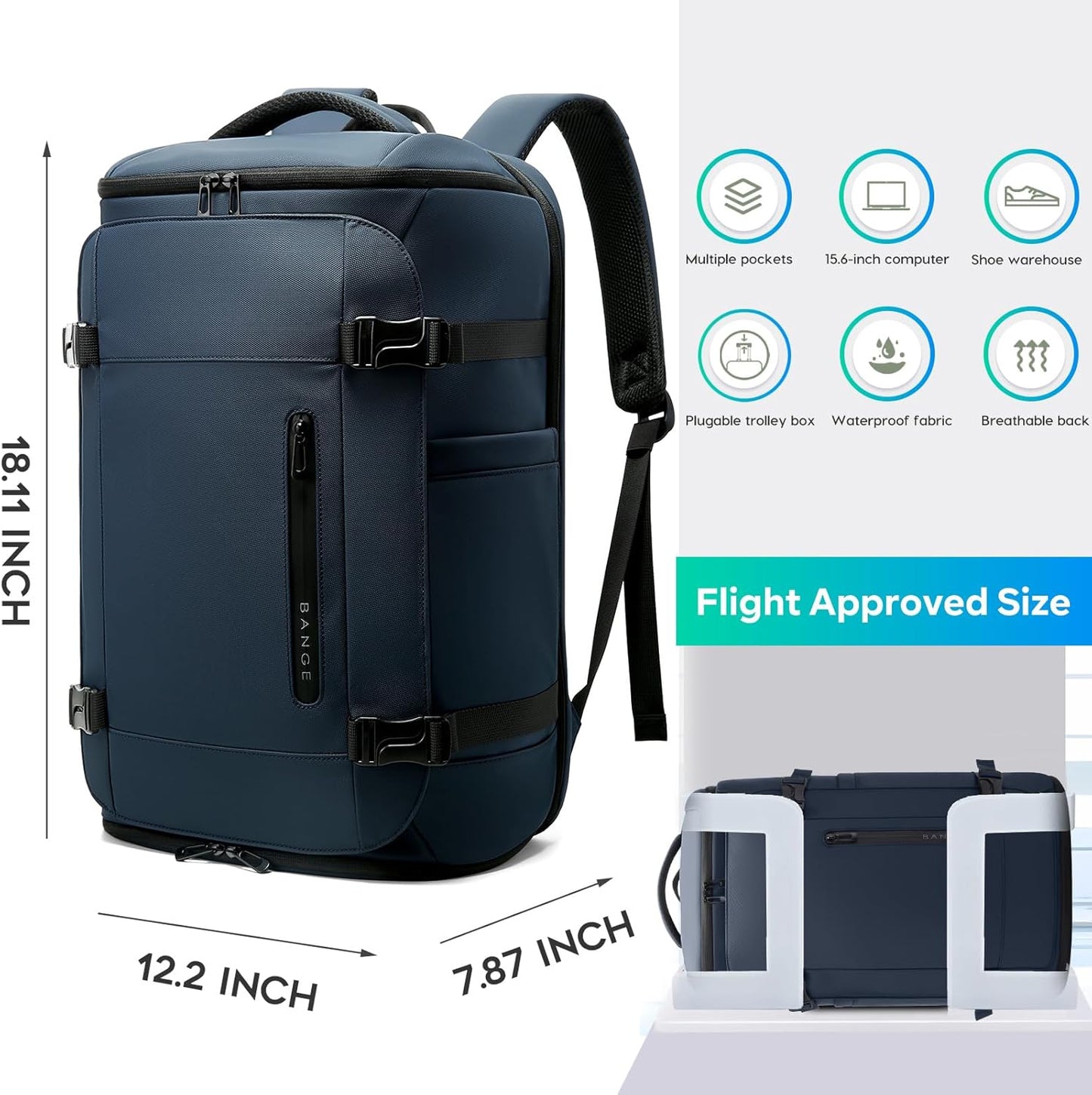 BANGE Travel Backpack with Shoe Compartment, 40L Large Capacity Back Pack, Men's Weekender Daypack Fits 17.3 Inch Laptop, Carry On Travel Backpack with Water Bottle Holder for Men and Women