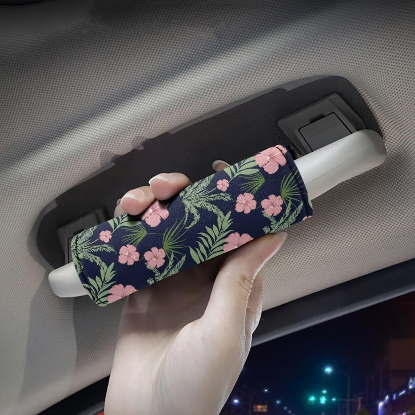 Pink Flowers Luggage Identifier for Suitcase 2 Pcs Luggage Handle Protection Sleeve Cover Set Neoprene Suitcase Protective Handle Cover Washable and Portable