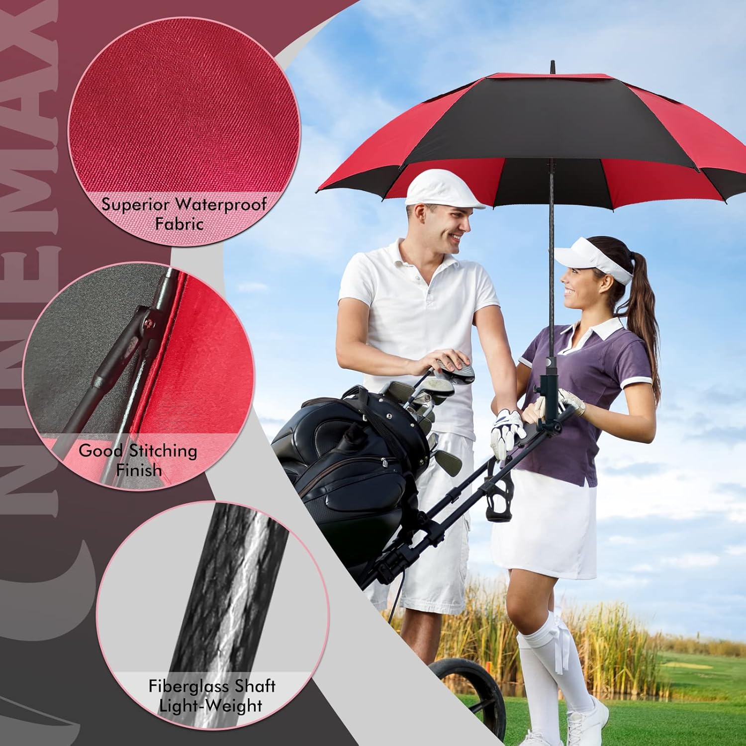 NINEMAX Golf Umbrella 51/54/62/68 Inch Automatic Open, Large Double Canopy Vented Oversize Stick