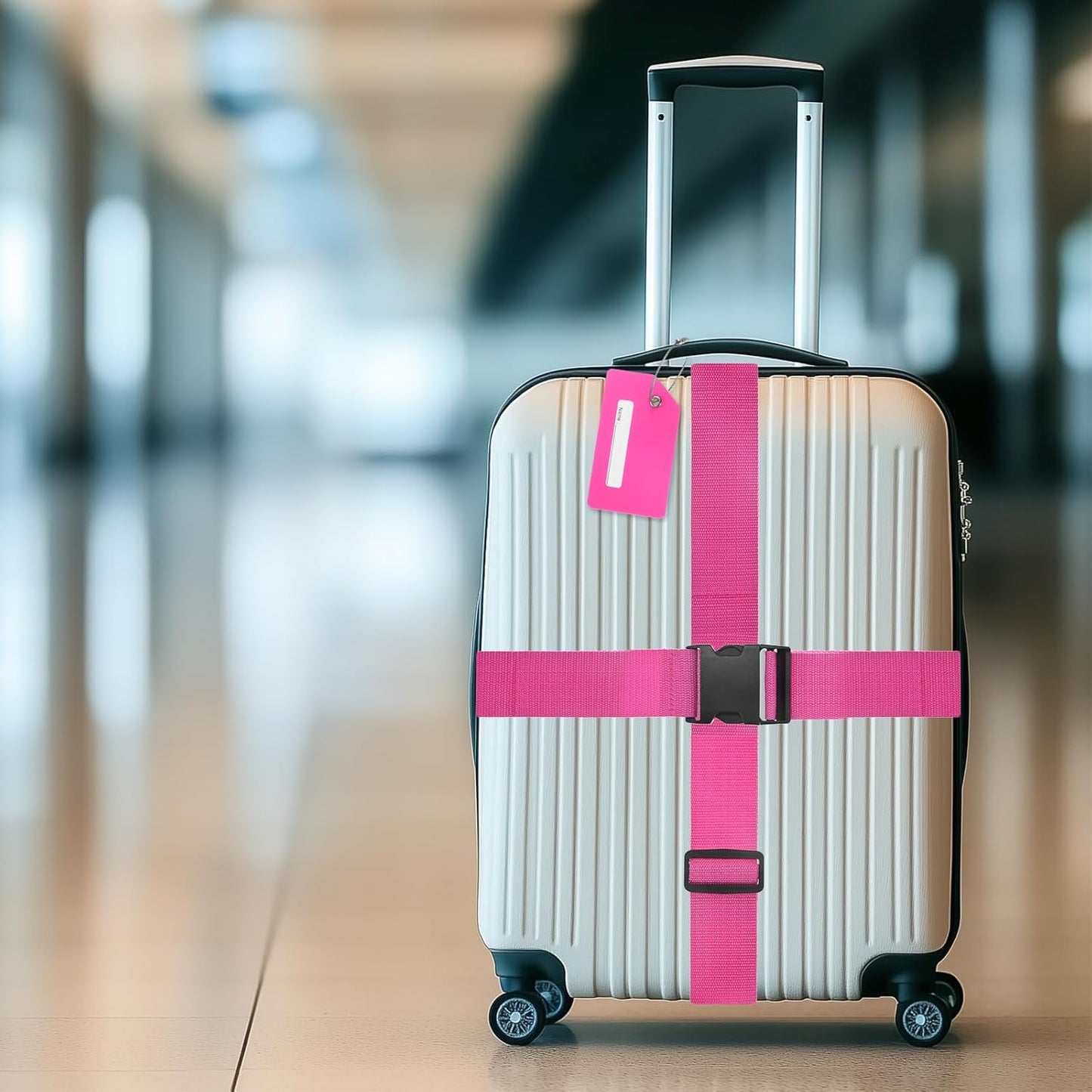 4-Sets Luggage Straps TSA Approved, Travel Straps for Luggage Suitcase Tags Set, Adjustable Suitcase Belt [Rose Red]