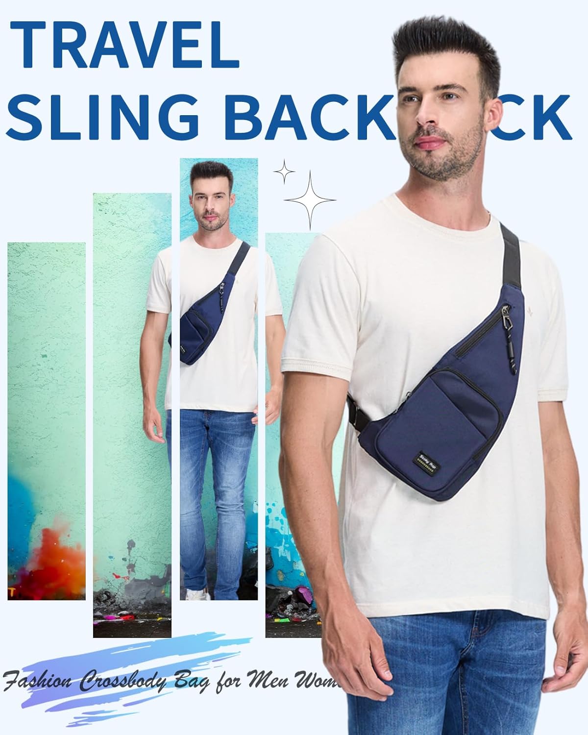 Seoky Rop Sling Bag for Men Women Slim Personal Purse Pocket Small Anti-Thief Crossbody Chest Bag for Travel Hiking Blue