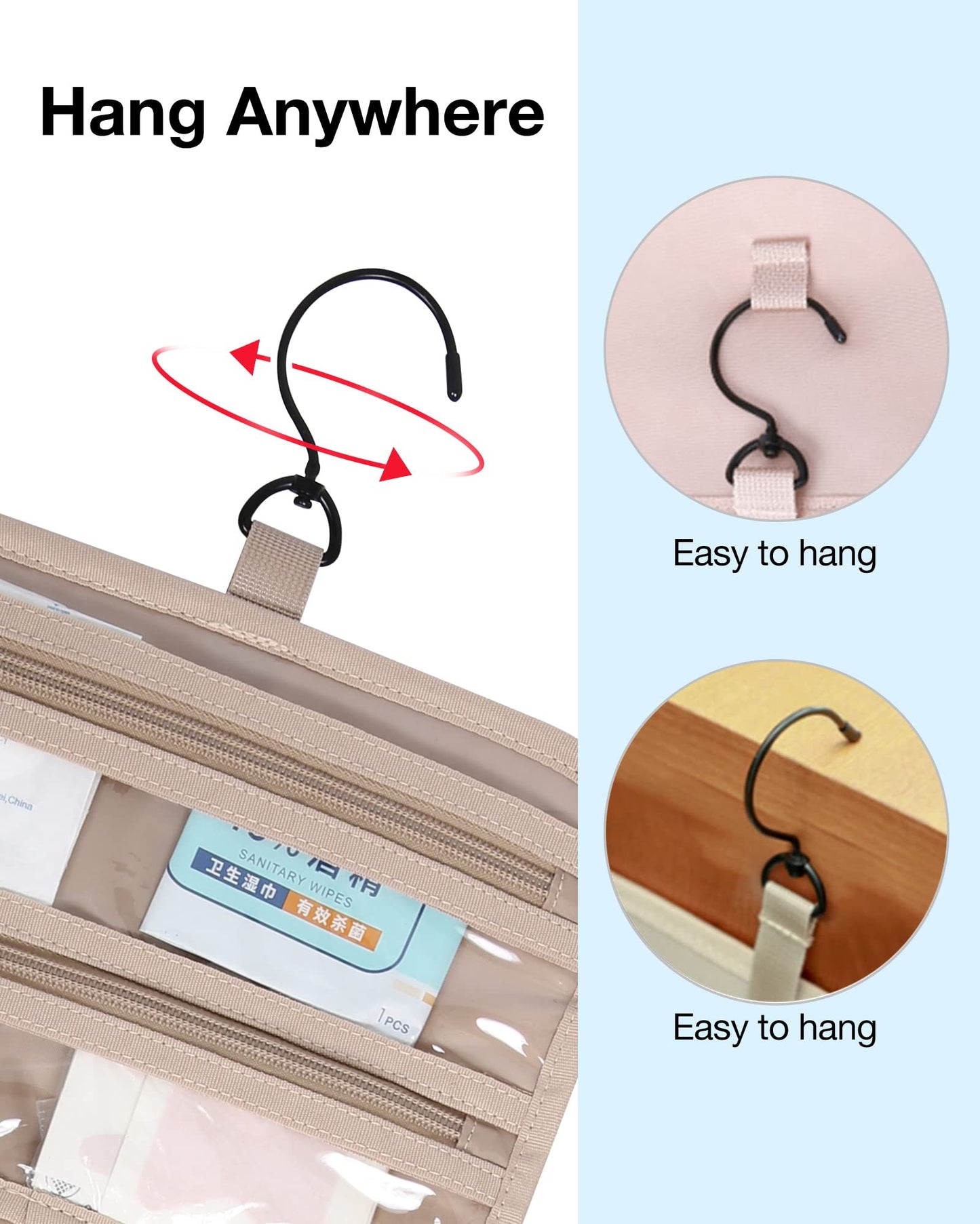 BAGSMART Toiletry Bag Hanging Travel Makeup Organizer with TSA Approved Transparent Cosmetic Bag