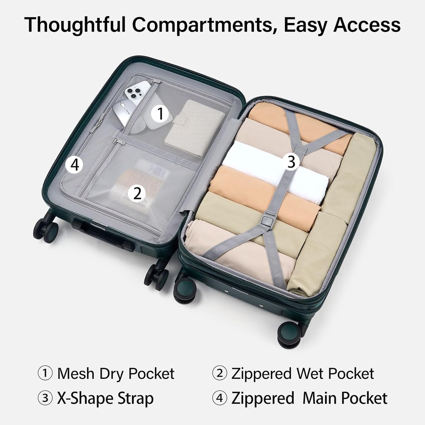 Hanke Expandable Carry On Luggage 22x14x9 Airline Approved, 20 Inch Hardside Luggage with Spinner