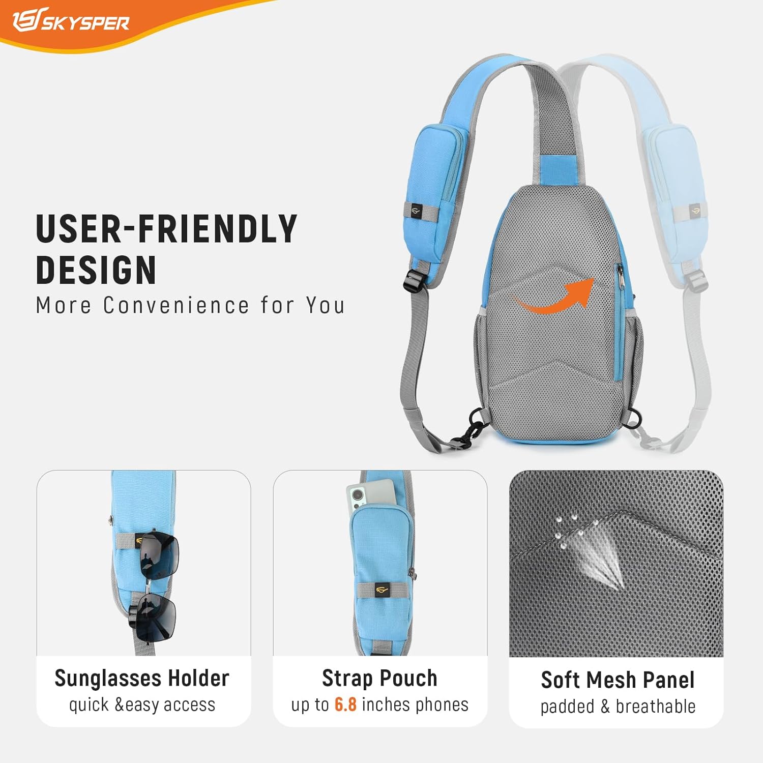 SKYSPER Sling Bag RFID Cross Body Bag Recycled Crossbody Backpack Travel Daypack