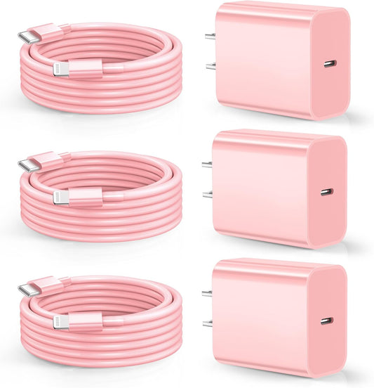 Dayaoncy Compatible with Phone Charger Fast Charging, 20W USB C Wall Charger with 3Pack 10FT, Phone Cable Fast Charging Compatible withi Phone 14/13/12/12 Pro Max/11 Pink