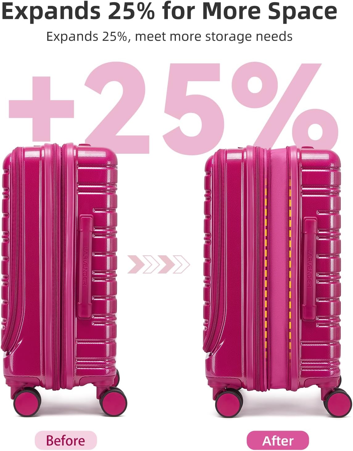 LARVENDER Carry On Luggage 22x14x9 Airline Approved, 20 Inch Expandable PC+ABS Hardside Carry On Luggage with Front Pocket Spinner Wheels TSA Lock for Women Men (Very Berry)
