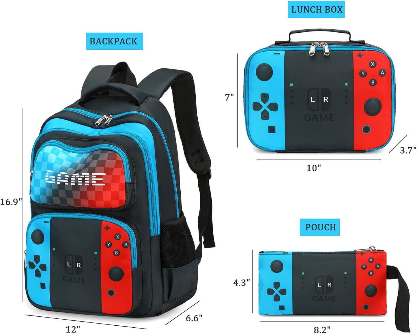 Octsky School Backpack Boys Game Bookbag for Kids Children Elementary School Backpack with Lunch Box, Blue