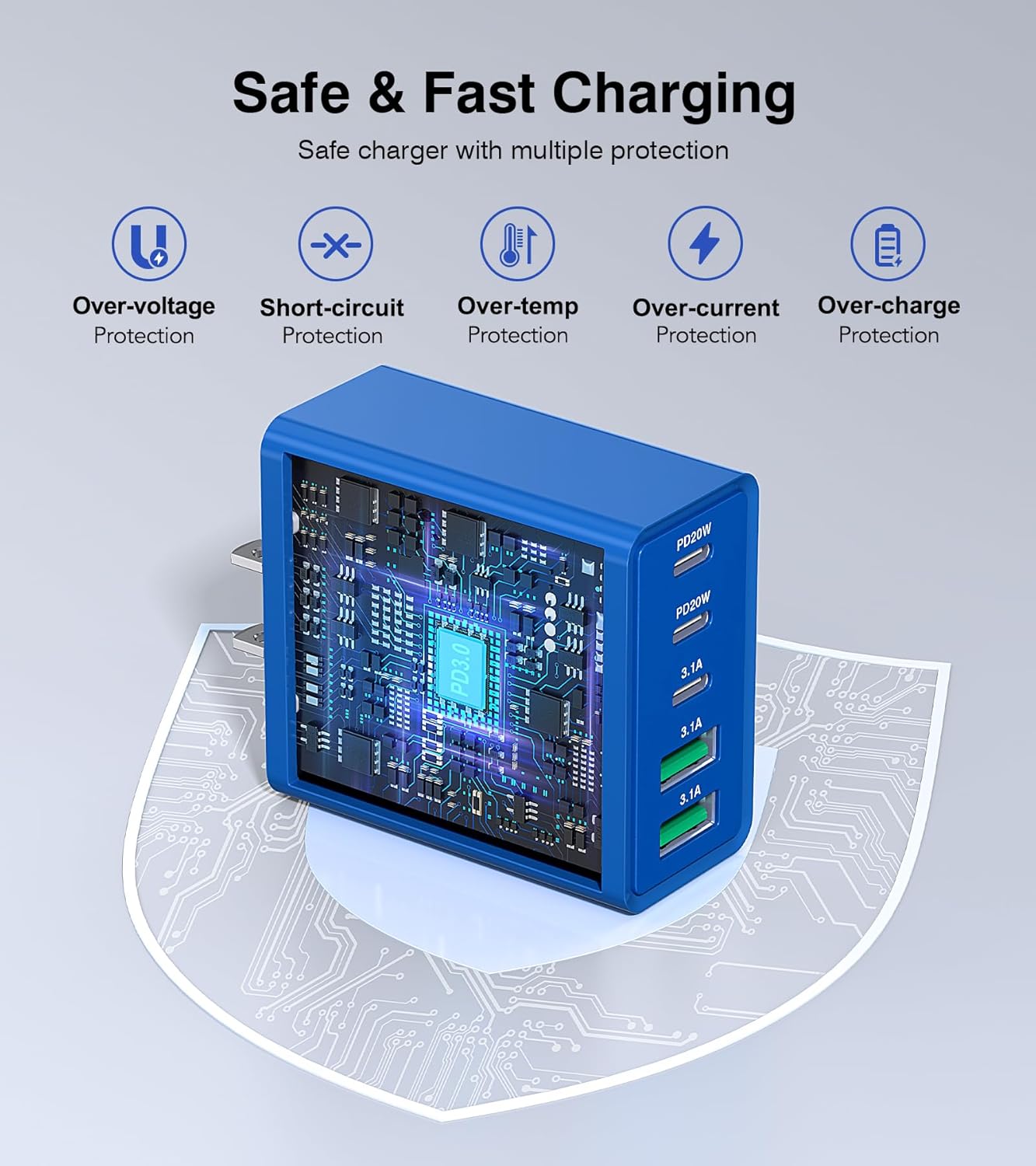 60W USB C Fast Charger Cube,2 Pack PD+QC Charging Block Power Adapter 5 Port Wall Mount Plug for iPhone 17 16 15 14 13, Motorola, LG, Google Pixel 6a/6 Pro/6/5a/5/4/4A Box Brick (Dark Blue)