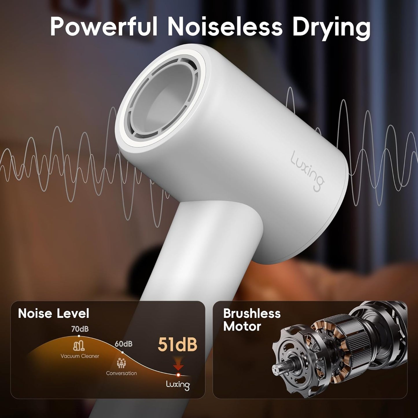 Hair Dryer, TurboLux 200 Million Negative Ionic 1500W High-Speed Blow Dryer for Fast Drying with Diffusers, Lightweight, Low-Noise Hair Dryer for Women with 110000 RPM Brushless Motor (Pearl White)