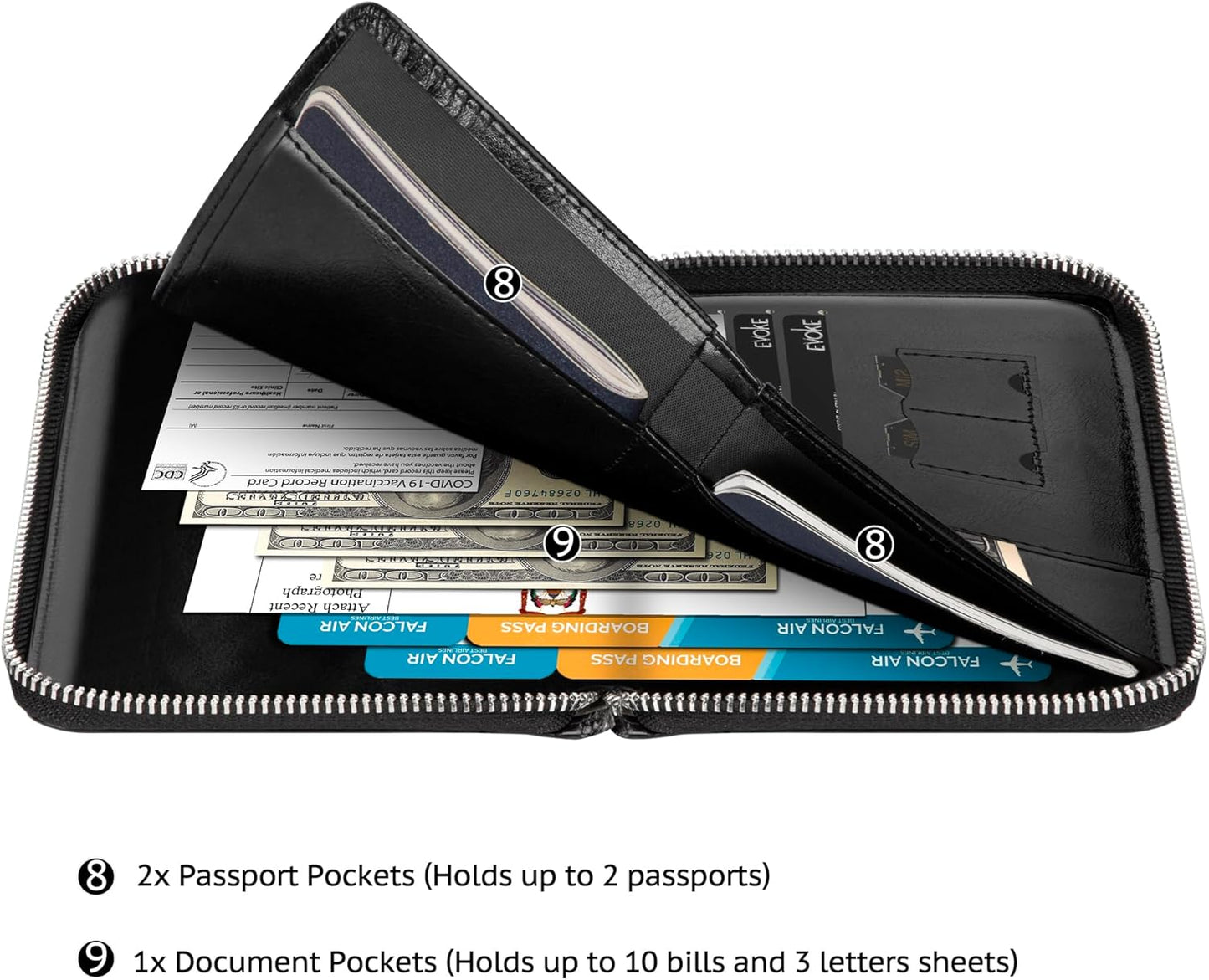 Passport Wallet, Passport Holder for Travel Family, Ultra Large Storage up to 3 Pockets. RFID Passport Cover Case with Zipper Closure