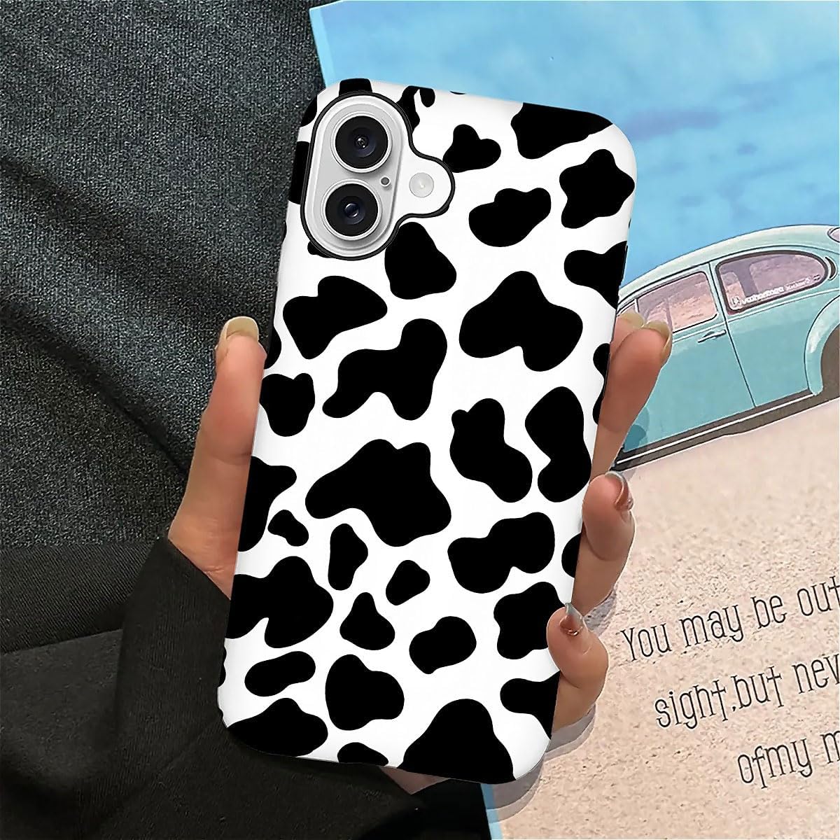 SEized Case Compatible with for iPhone 16 Plus,Black White Cow Pattern Phone Case for Girl Women Boy Men,Durable Protection Phone Case for iPhone 16 Plus
