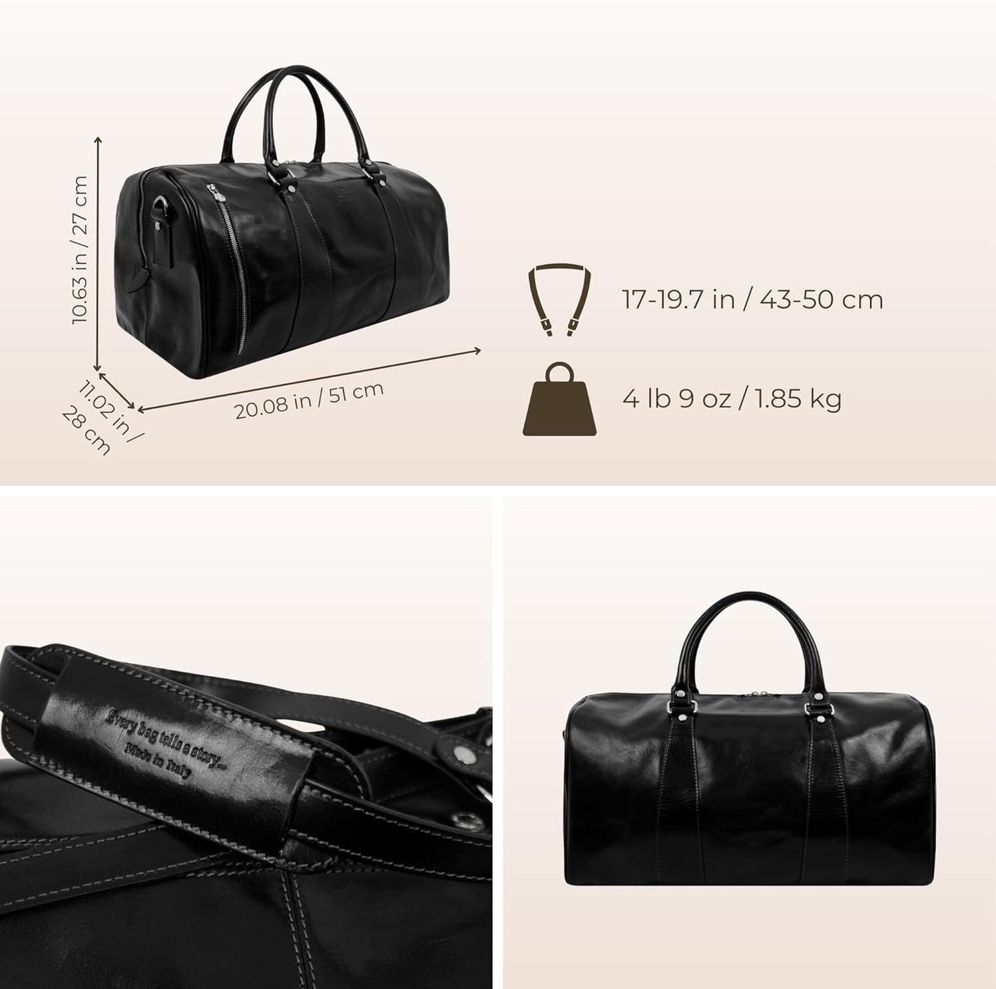 Leather Duffel Bag Weekend Bag Gym Large Travel Bag - Time Resistance