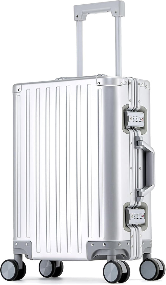 YYW All aluminum-magnesium Carry-On Luggage 20 Inch,Airline Approved Lightweight Suitcase with TSA Lock and Silent Wheels,Suitable for business travel (Silver, 20in)