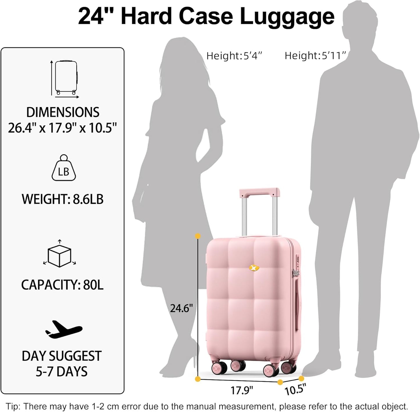 MGB 24 Inch Luggage Suitcases With Spinner Wheels Lightweight PC Hard Shell Rolling Suitcase With