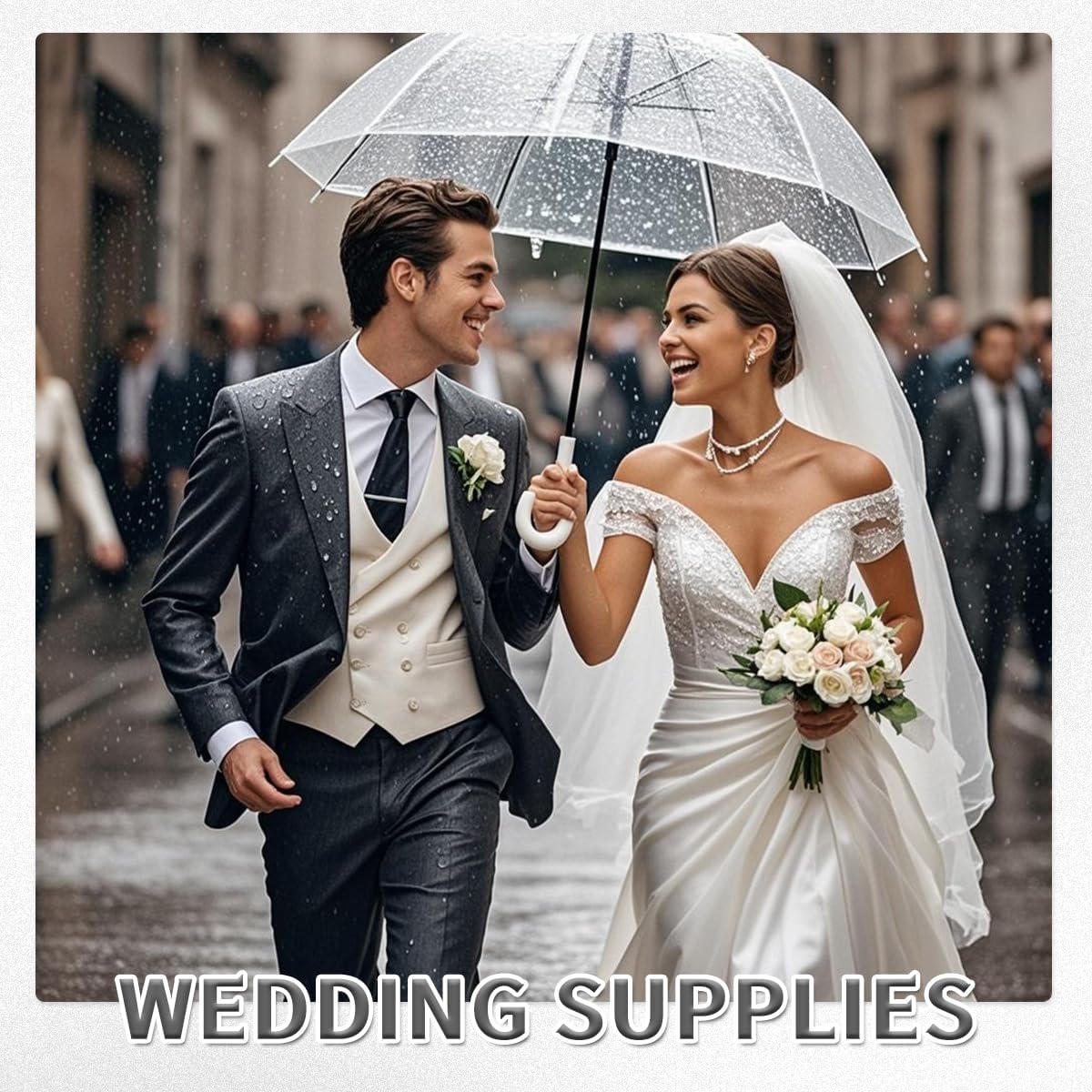 8 Pcs Clear Umbrella Wedding,Windproof Clear Umbrellas for Rain,Large Clears Umbrella for Two People,Transparent Umbrellas Bulk with J Shaped Handle for Wedding Supplies,Outdoor Activities