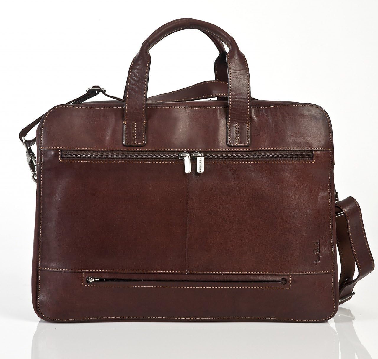 Tony Perotti Mens Italian Cow Leather Napoli Laptop Zip-Around Double Compartment Leather Briefcase