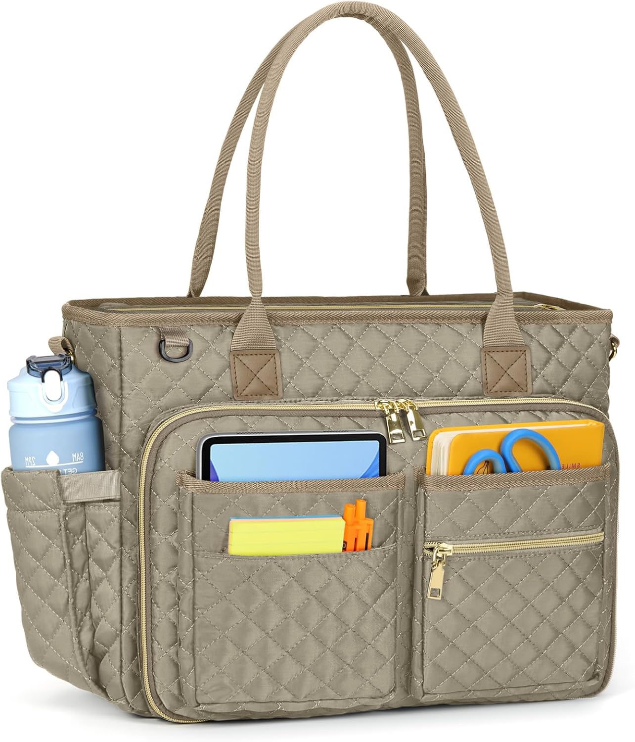 RAINSMORE Teacher Tote Bag 15.6 inch Laptop Bag for Women Work Bags Laptop Tote Nurse Bag Professional Computer Messenger with Insulated Pocket, Laptop Briefcase for Office, College,Camel