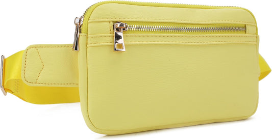 LOVESOME Vegan Leather Everywhere Fashion Waist Bag Fanny Pack Crossbody Bag Belt Bag Sling Bag with Adjustable Strap for Women (Yellow)