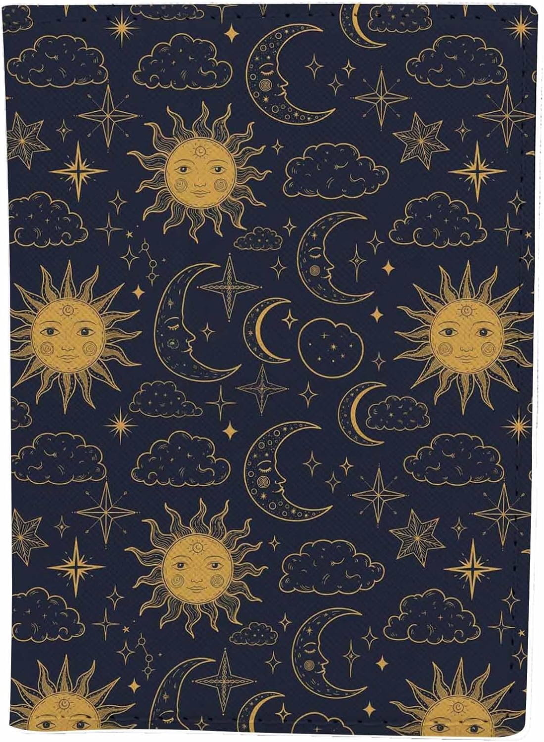 Soleil Moon Passport Holder for Travel Sun Star Clound Night Sky PU Leather Passport Cover Wallet Cute Passport Card Holder for Women and Men