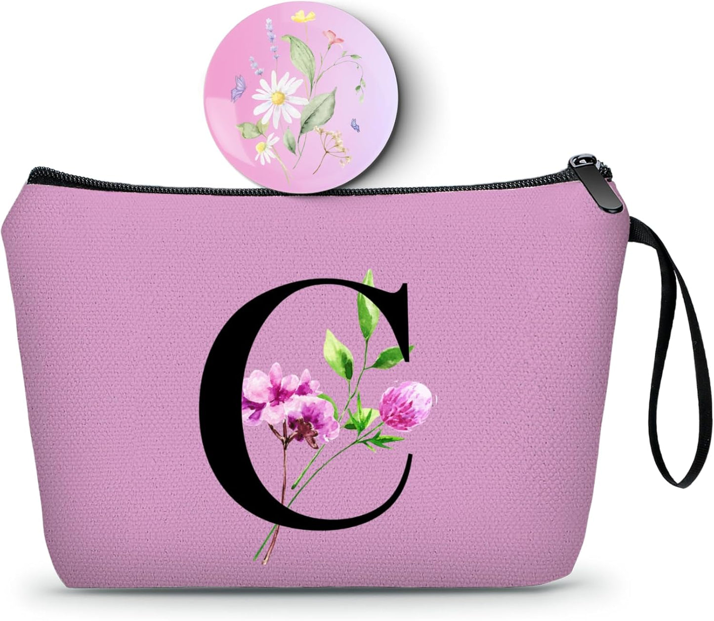 Birthday Thank You Appreciation Monogrammed Gifts for Mom Aunt Teacher Sister Friend Coworkers Bride Bridesmaid Makeup Cosmetic Bag with Mirror Mothers Day Christmas Graduation C