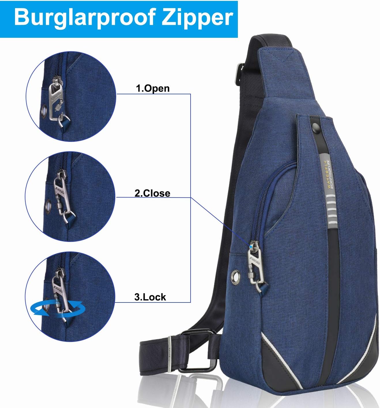 WATERFLY Medium Crossbody Sling Backpack Anti Theft Backpack for Traveling Chest Shoulder Bag