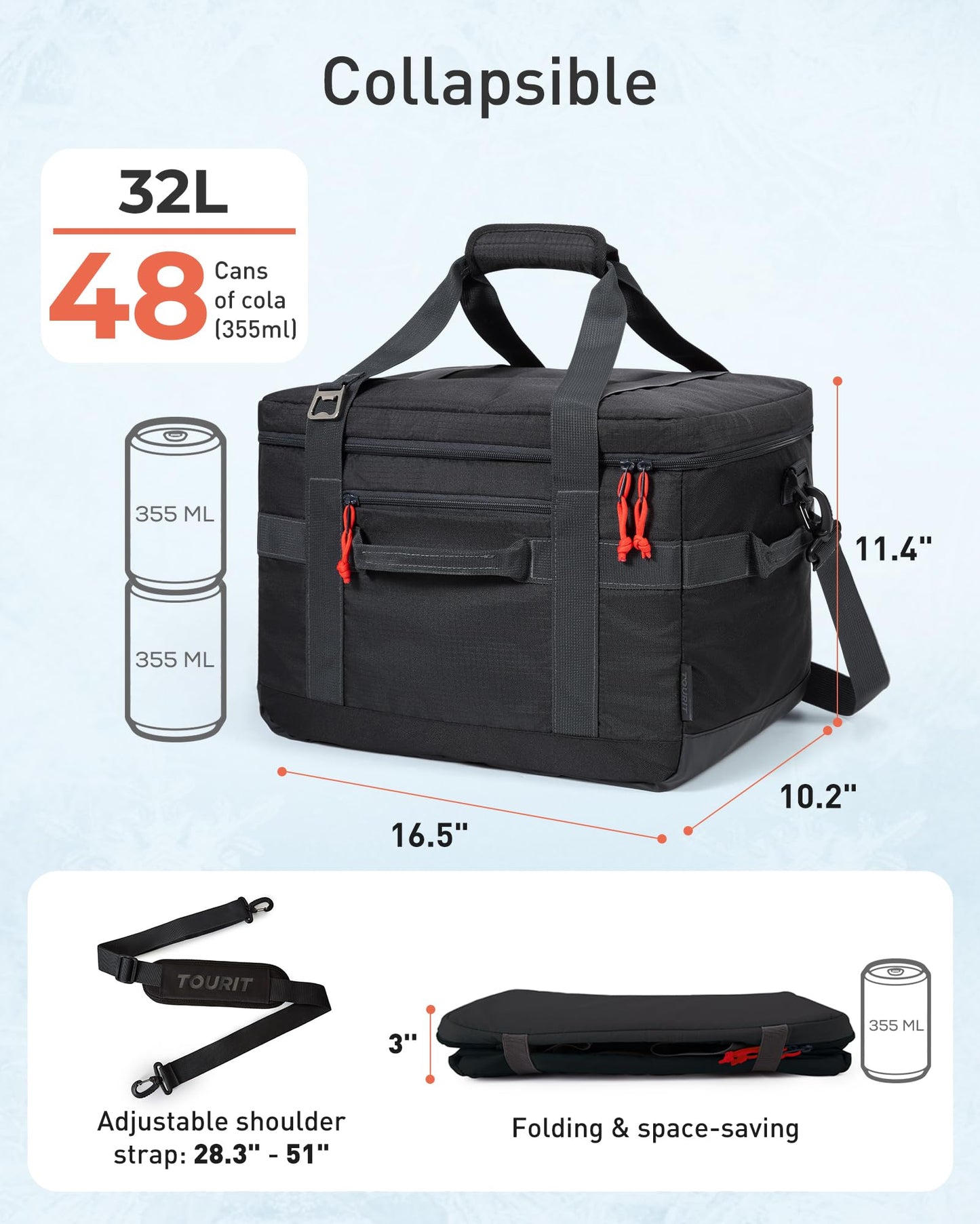 TOURIT Soft Sided Cooler Bag 30/48/60Can, Collapsible & Leakproof Ice Chest