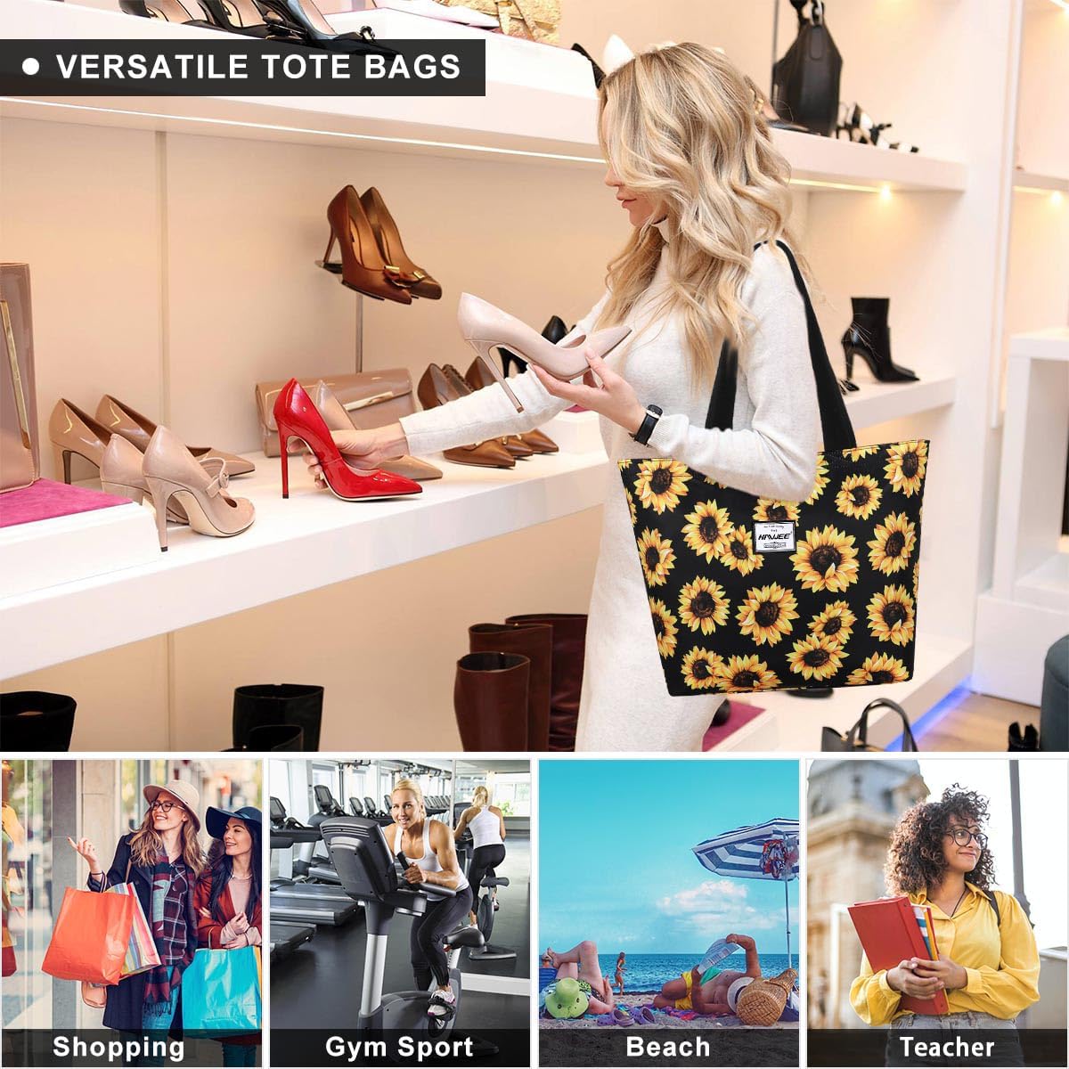 Tote Bag with Zipper for Women Inside Mesh Pocket Heavy Duty Casual Anti-water Cloth Travel Shoulder Handbag