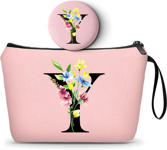 Appreciation Initial Monogram Gifts for Sisters from Sister Employees Team Bride Womens Unique Mom Personalized Makeup Cosmetic Bag with Mirror Mothers Day Christmas Graduation Y