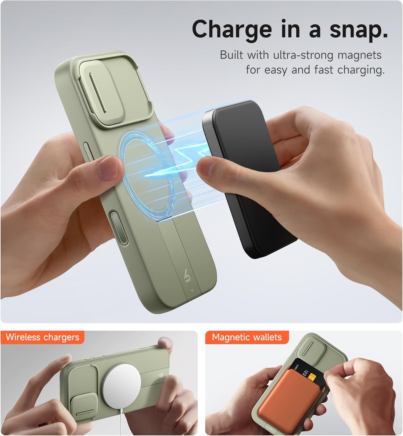 SURITCH for iPhone 17 Case with Camera Control Cover, Camera Slide Cover and Adjustable Kickstand, Compatible with MagSafe, Shockproof Bumper Protective Cases 6.3 Inch, Green